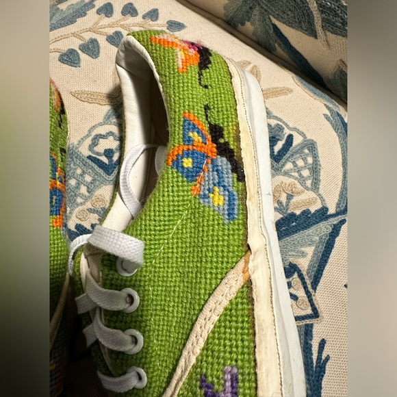 Vans Van Doren 1960’s Vintage Needlepoint Butterfly Skate Sneakers.  Size 9.5 - Picture 8 of 14
